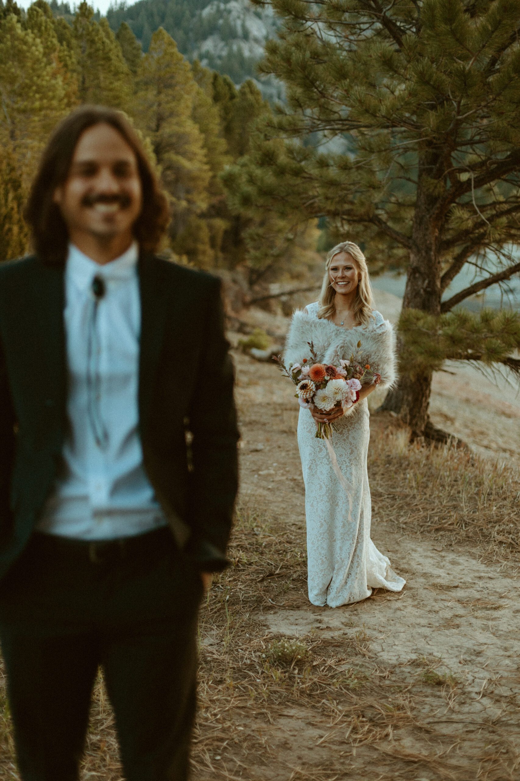 Couple eloping in Colorado in the fall